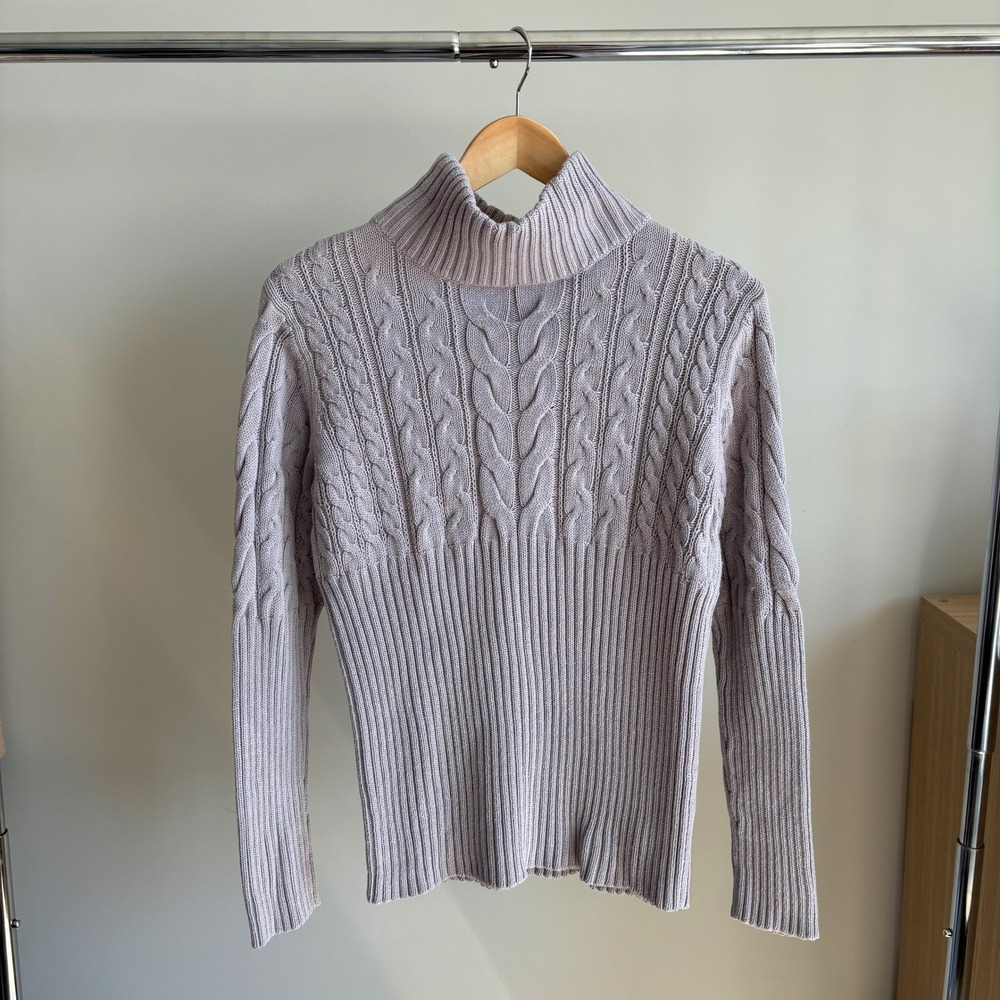 Vintage Axcess Turtleneck Sweater Large Grey Cable Knit Y2K Preppy Chic Cottage